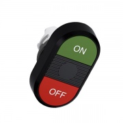 Кнопка двойная ABB MPD3-11B (зеленая/красная) непрозрачная черная линза с текстом (ON/OFF)